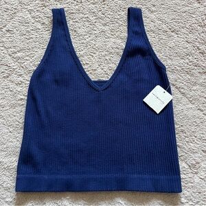 NWT Free People Solid Rib Brami Navy Blue Crop Top Women’s Size M/L